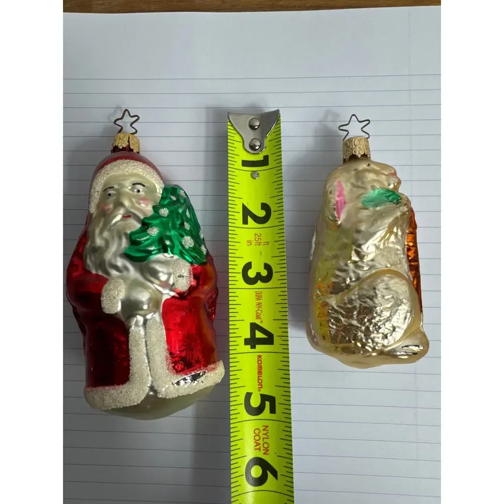 Inge Glas Ornaments Glass Santa and Rabbit Germany Christmas Traditional Gift